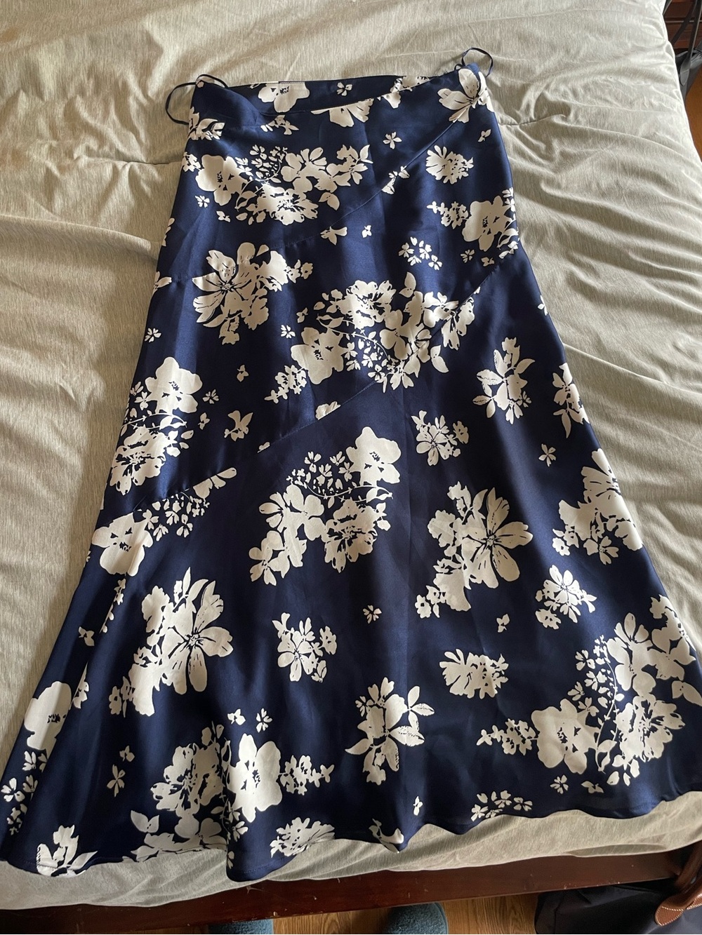 Elan Navy and White Floral Midi Skirt